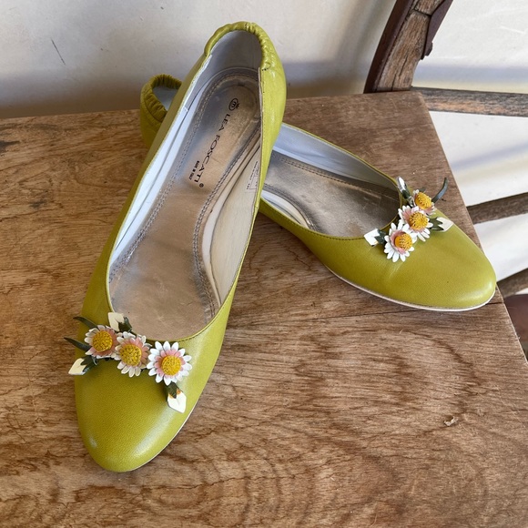 LEA FOSCATI Beautiful Soft Green Leather Ballet Flats Handmade Flowers 38 ITALY! - Picture 3 of 14